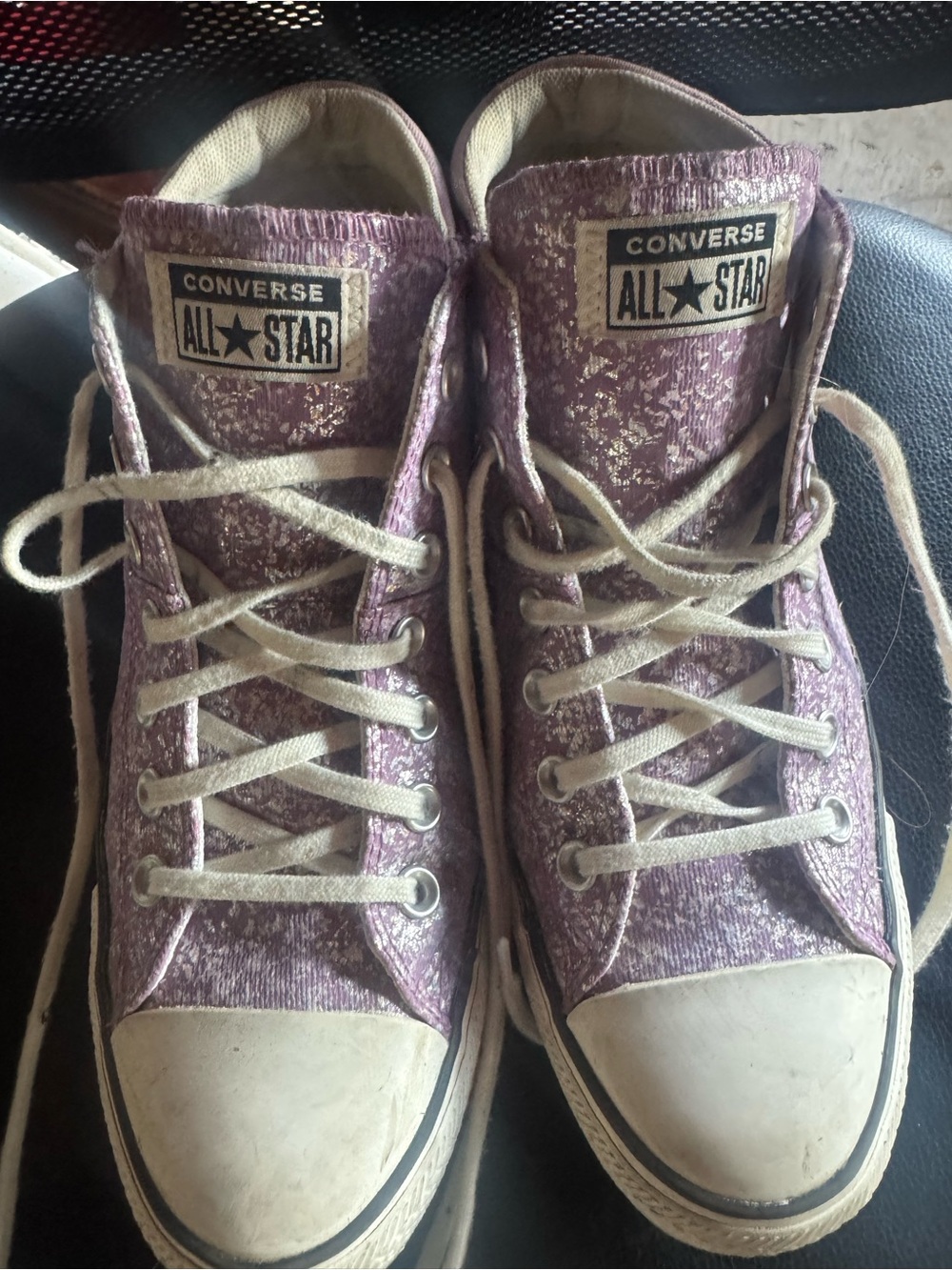 Converse women’s All Star Glitter High-Top Sneakers in Shimmery Lavender - Picture 2 of 7